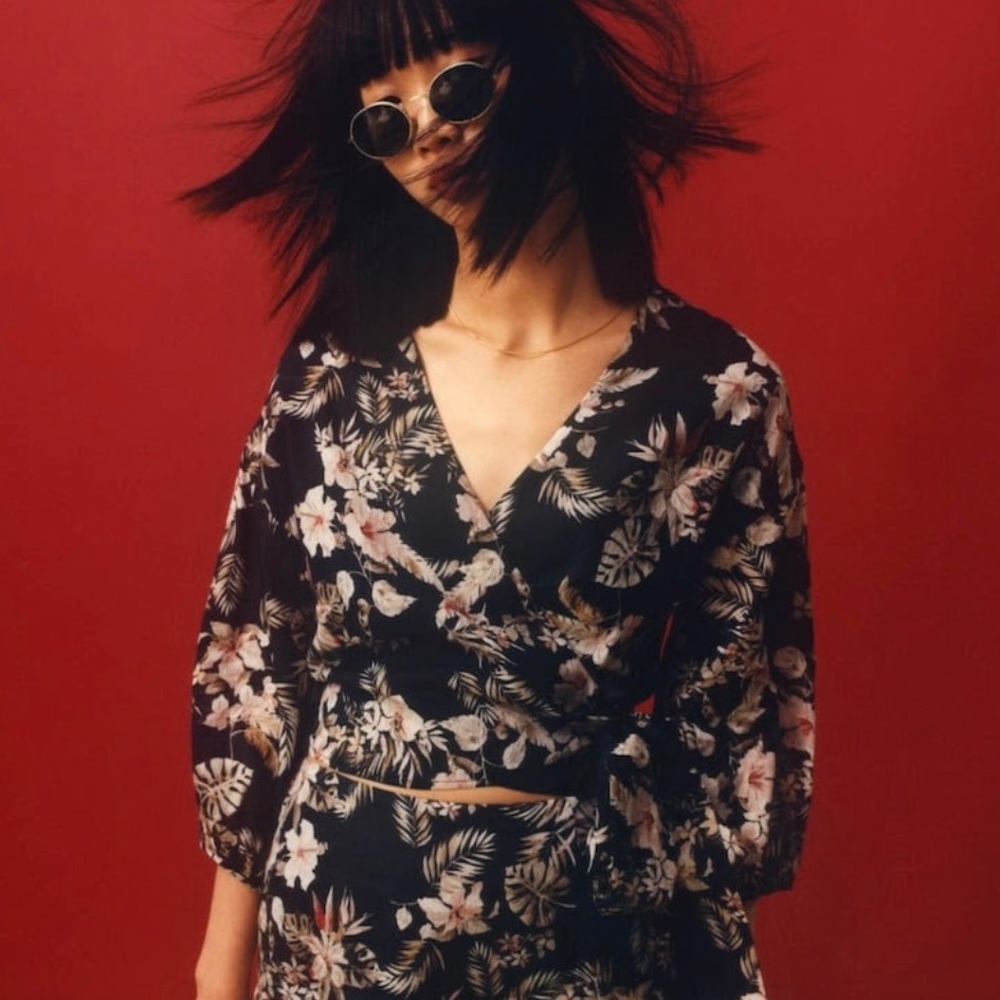 Barneys NY Tropical Floral Cotton-Voile Wrap Top